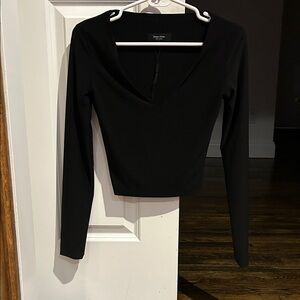 NWOT Boom Boom The Label Black V-Neck Long Sleeve Fitted Top Size Small
